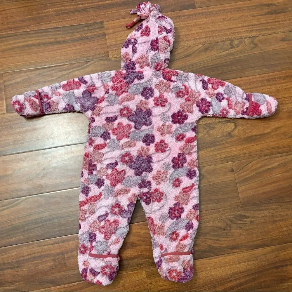 REI fleece purple/pink floral hooded snowsuit